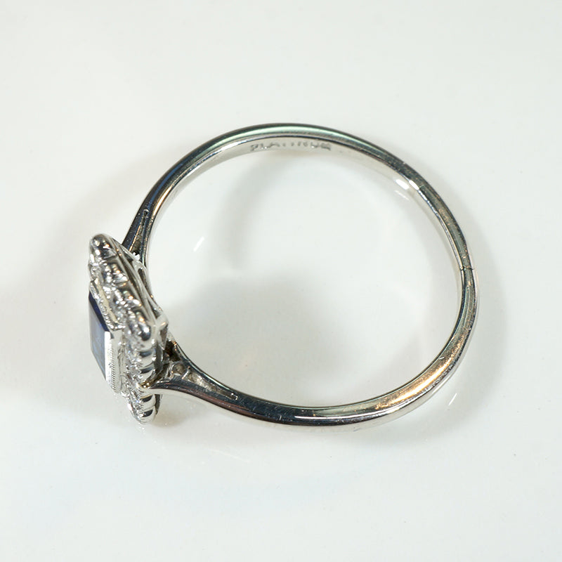 English Sapphire & Diamonds in Platinum Picture Frame Ring
