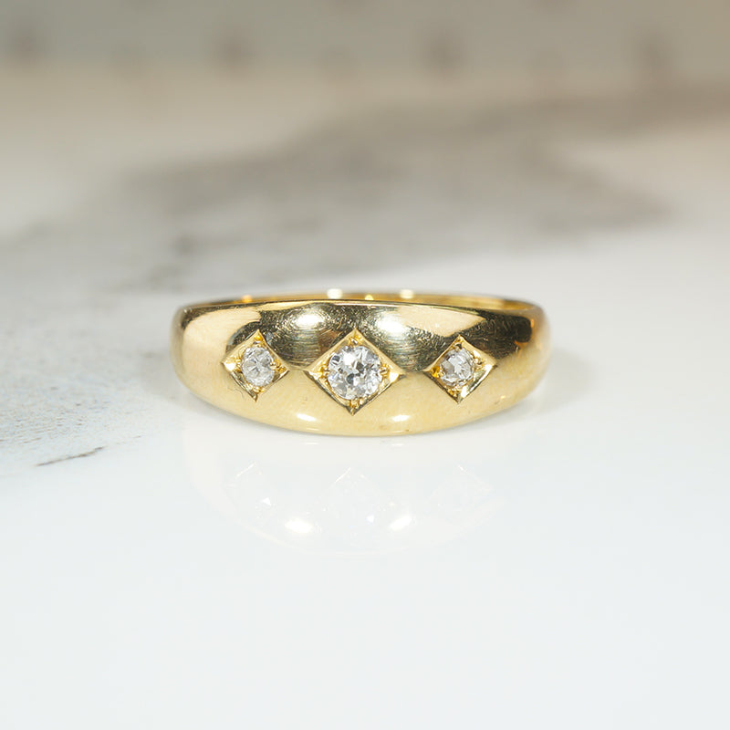 Softly Tapered 18ct Gold Band with Old Mine Cut Diamonds