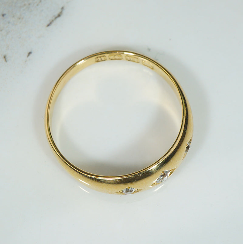 Softly Tapered 18ct Gold Band with Old Mine Cut Diamonds