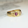 Starry Gold Band with Old Mine Cut Diamond & Rubies