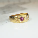 Starry Gold Band with Old Mine Cut Diamond & Rubies