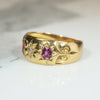 Starry Gold Band with Old Mine Cut Diamond & Rubies