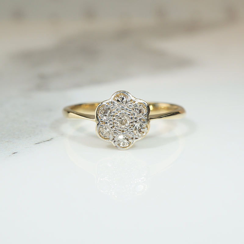 Deco Era Seven Diamond Flower Cluster Ring