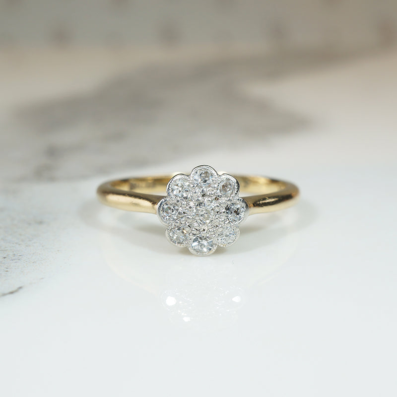 18ct & Platinum Nine Diamond Flower Cluster Ring