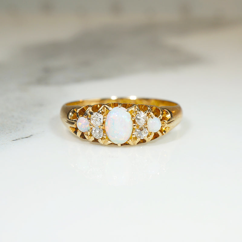English Opal & Diamond 18ct Gold Belcher Band