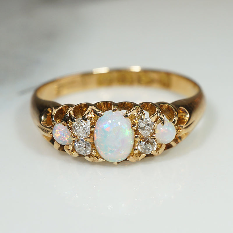 English Opal & Diamond 18ct Gold Belcher Band
