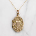 Engraved Leaves & Shield 9ct Gold Victorian Locket