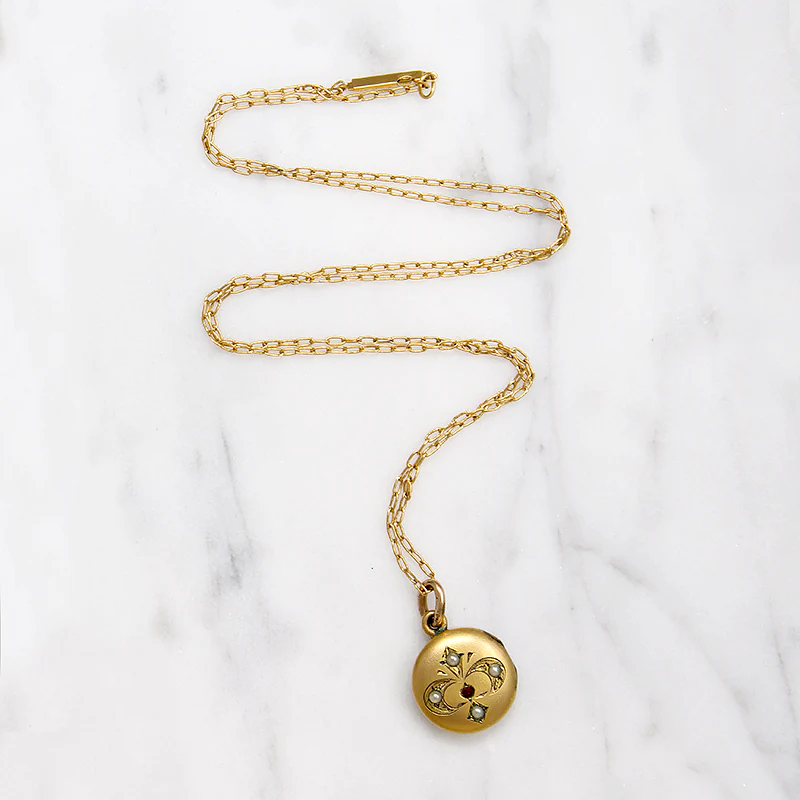Petite Gem-Studded Fleur de Lis Locket