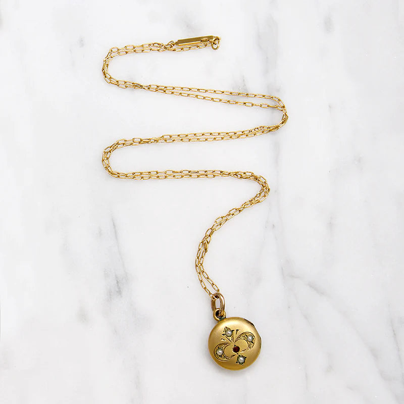 Petite Gem-Studded Fleur de Lis Locket