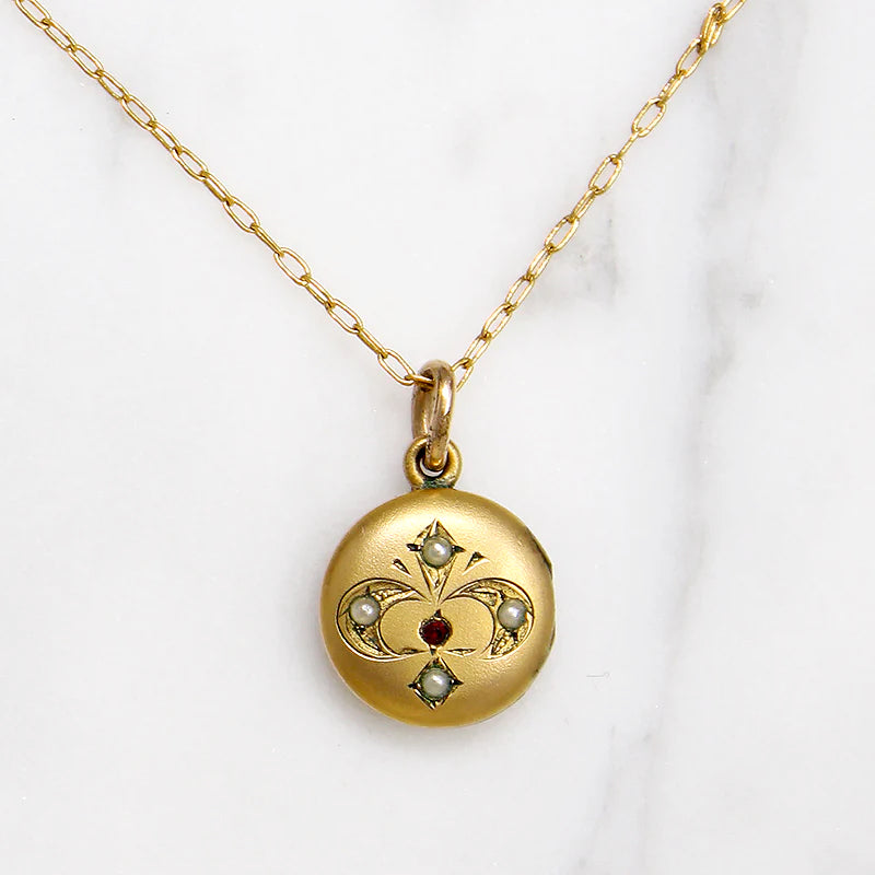 Petite Gem-Studded Fleur de Lis Locket