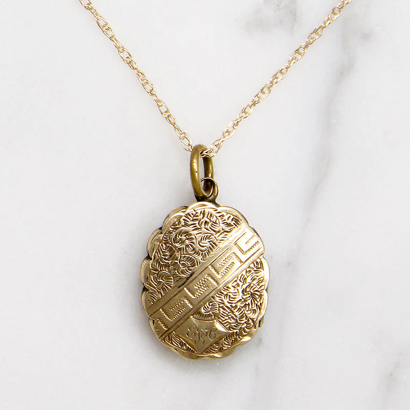 Greek Key Motif 9ct Gold Oval Locket 