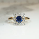 English Sapphire & Diamond Picture Frame Ring