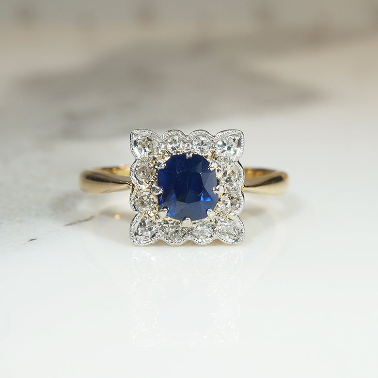 English Sapphire & Diamond Picture Frame Ring