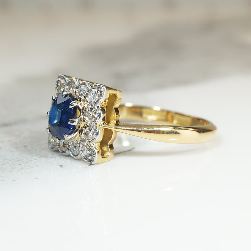 English Sapphire & Diamond Picture Frame Ring