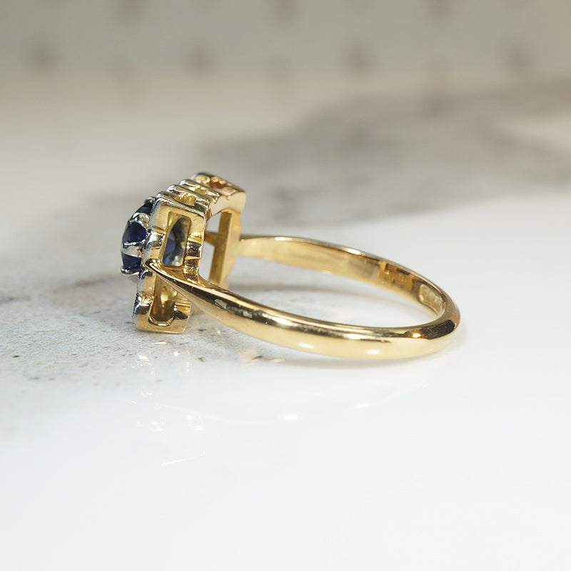 English Sapphire & Diamond Picture Frame Ring