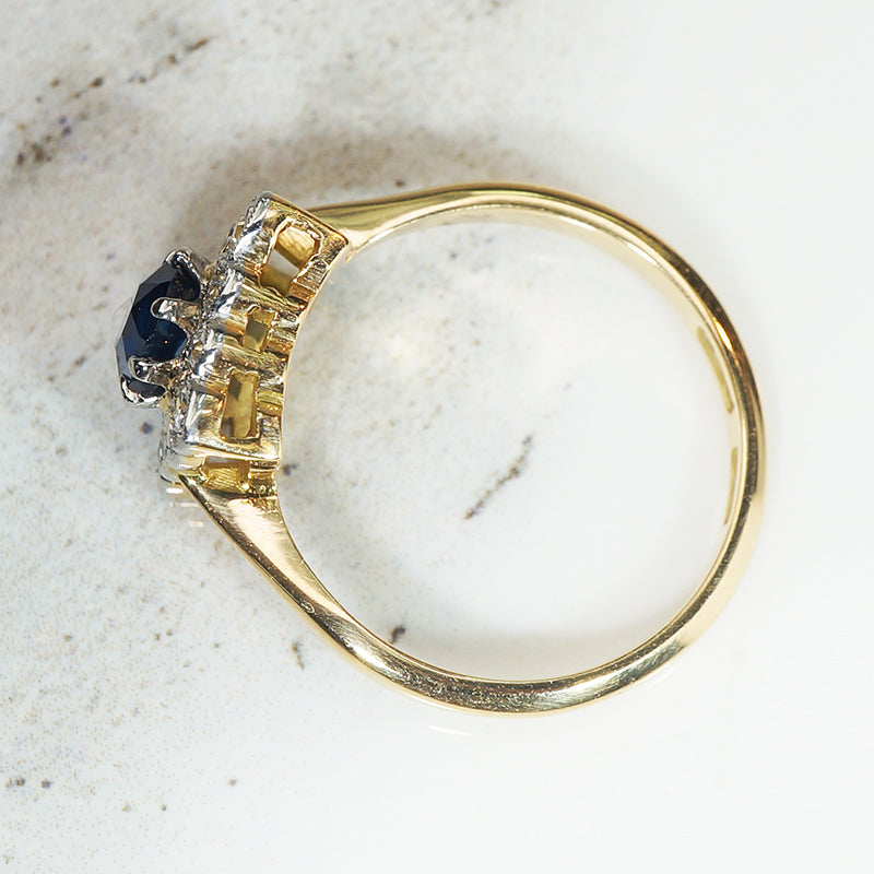 English Sapphire & Diamond Picture Frame Ring