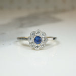 English Sapphire & Diamond Cluster Flower Ring