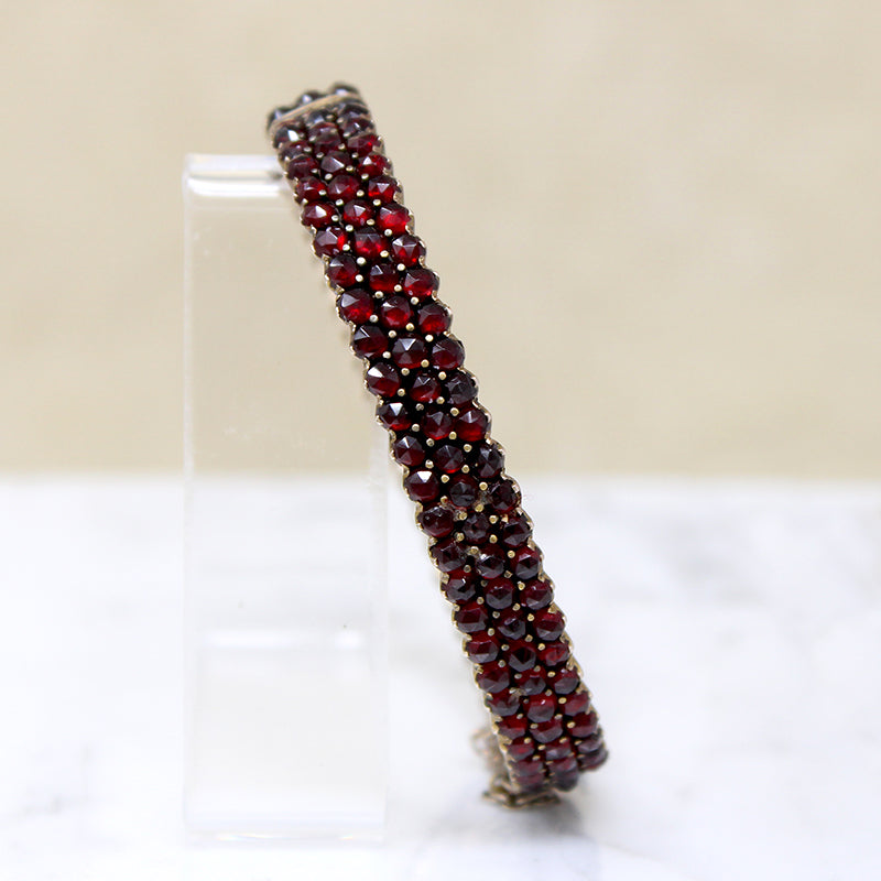 Rose Cut Bohemian Garnet Bangle Bracelet