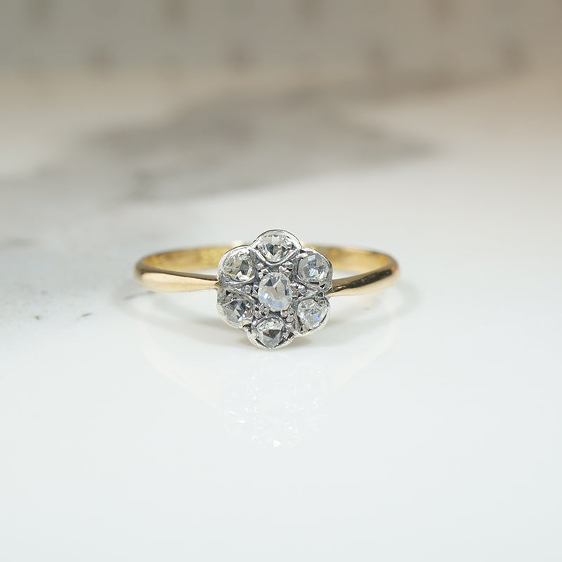 Rose Cut DIamonds in Silver & 18ct Gold Flower Ring
