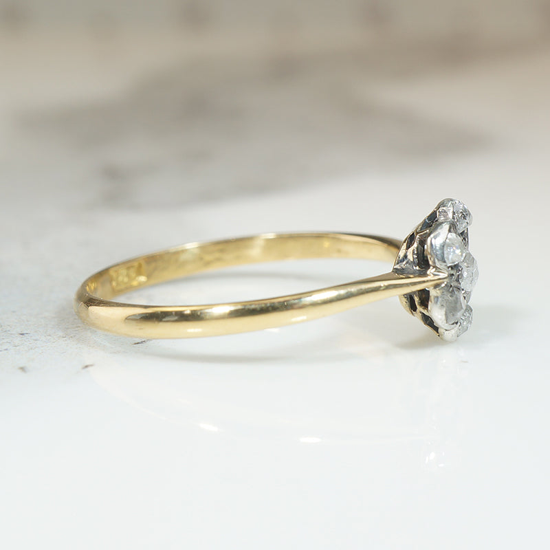 Rose Cut DIamonds in Silver & 18ct Gold Flower Ring