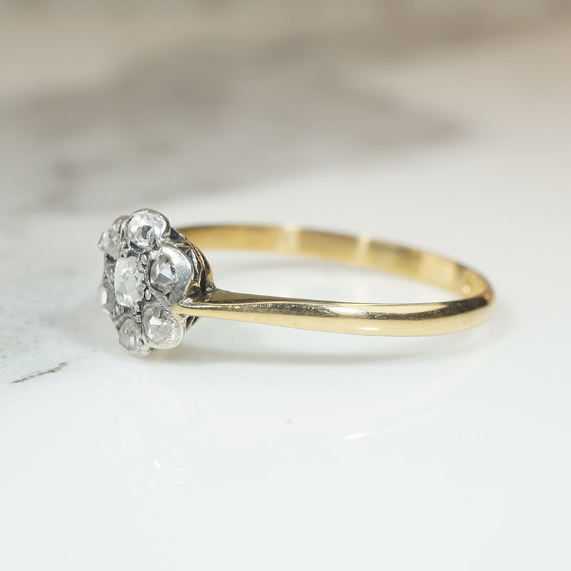 Rose Cut DIamonds in Silver & 18ct Gold Flower Ring