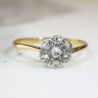 Rose Cut DIamonds in Silver & 18ct Gold Flower Ring