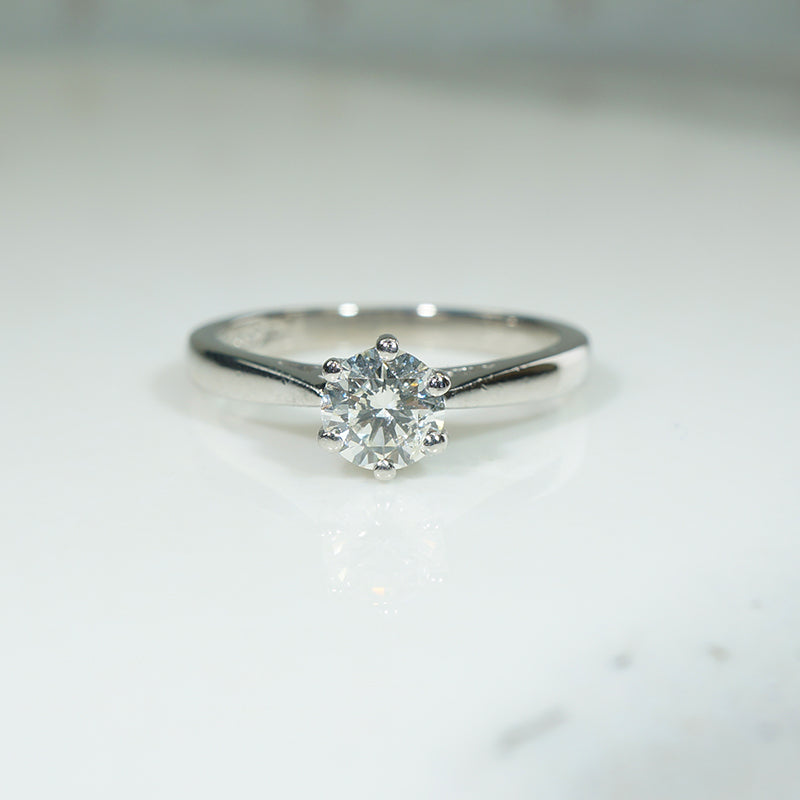 Mid Century English Diamond & Platinum Solitaire Ring