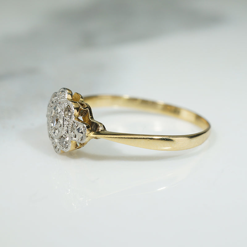 Pretty Floral Platinum and Gold Ring
