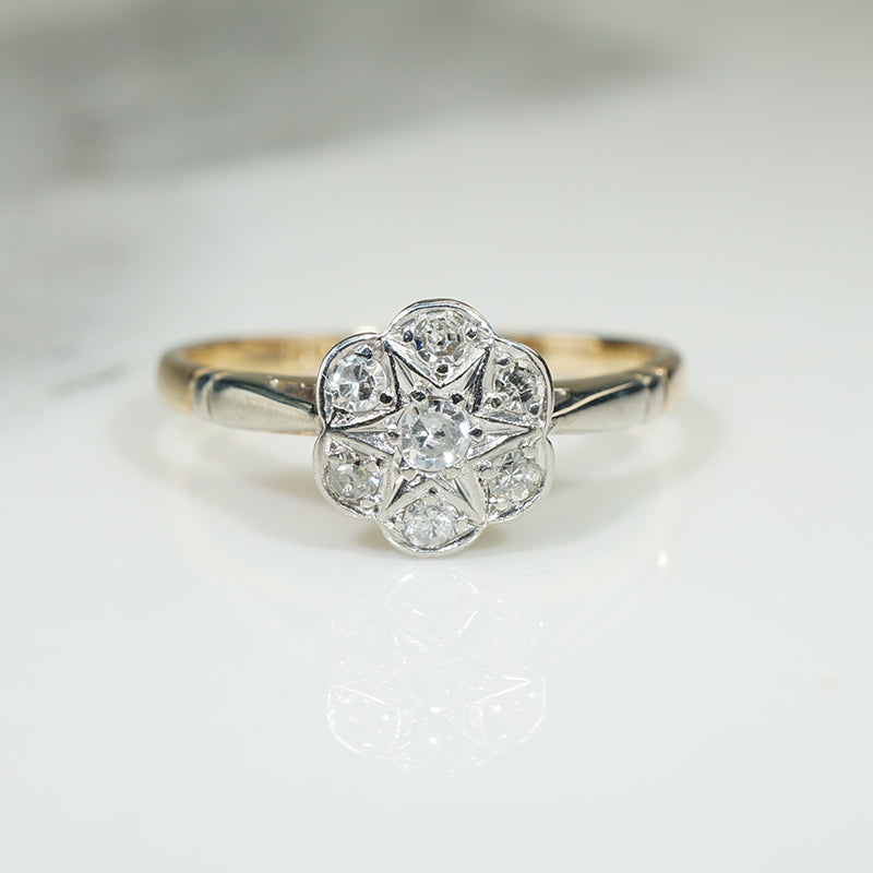 Platinum and Gold Star and Flower Ring