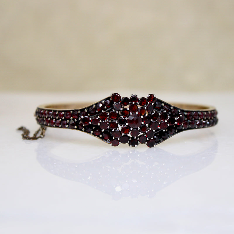 Decadent Bohemian Garnet Cluster Flower Bangle