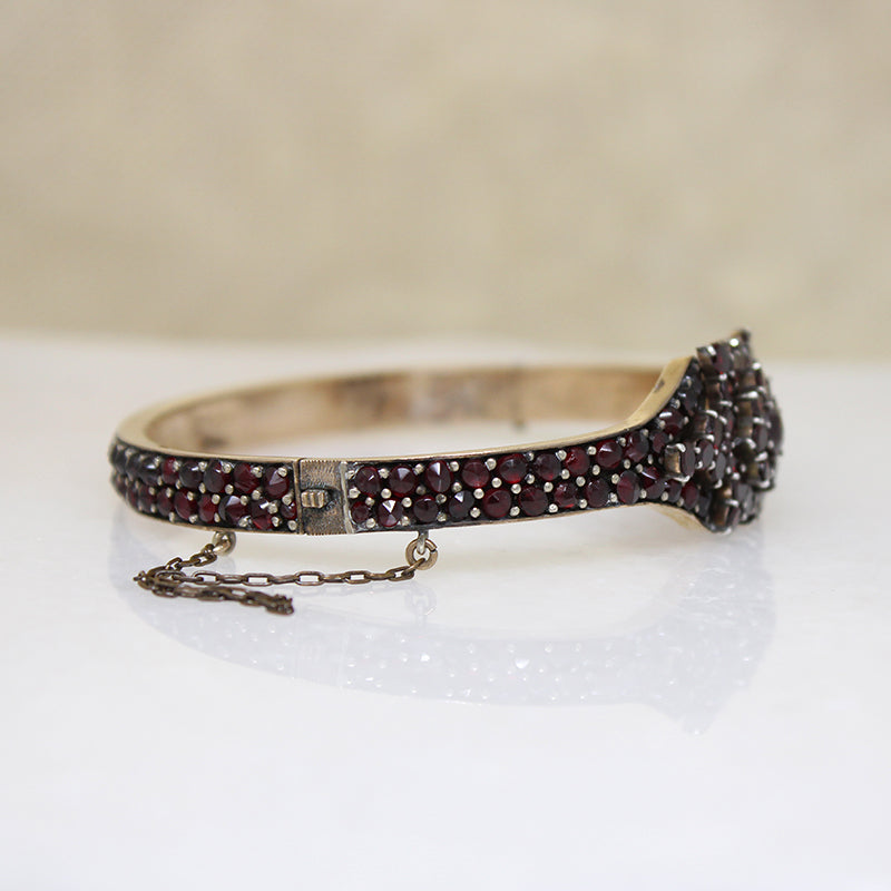 Decadent Bohemian Garnet Cluster Flower Bangle