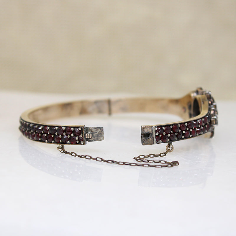 Decadent Bohemian Garnet Cluster Flower Bangle