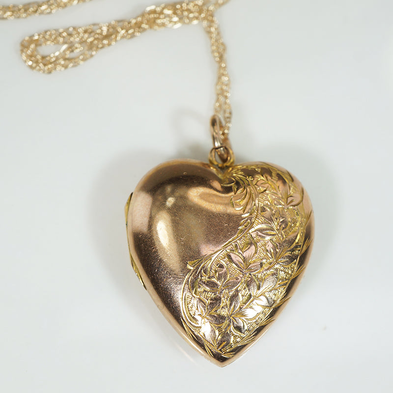 Pretty Puffy Heart Antique Gold Locket