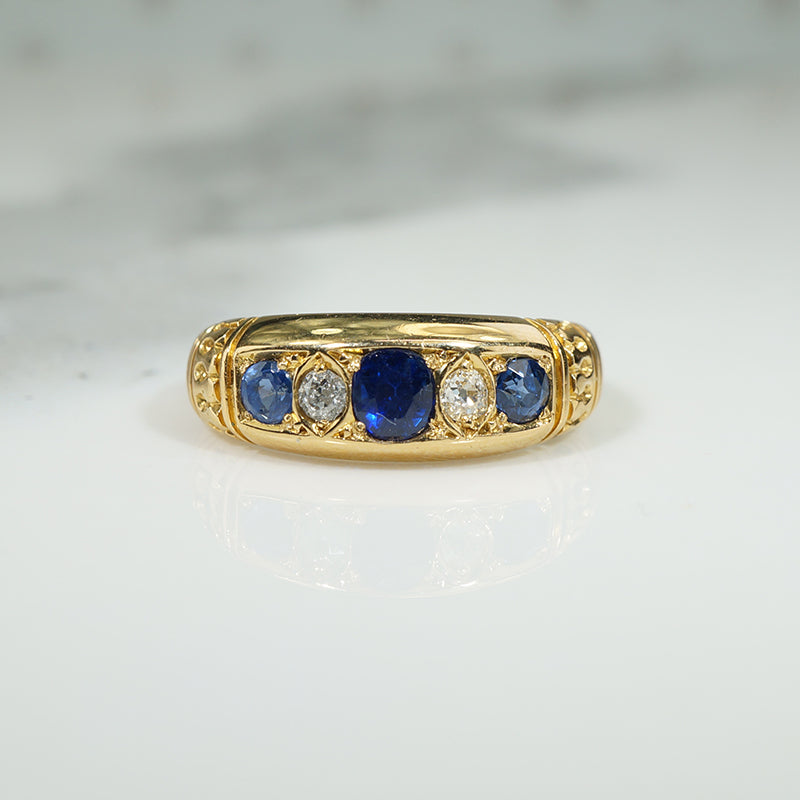 English Band Sapphire and OMC Diamonds in 18k