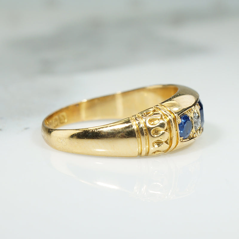 English Band Sapphire and OMC Diamonds in 18k