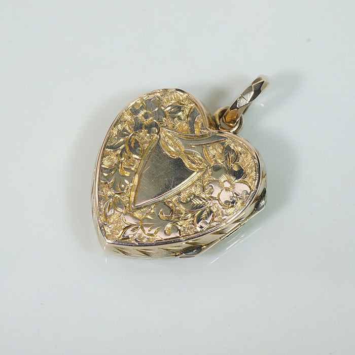 Antique Hand Engraved Floral Heart Locket