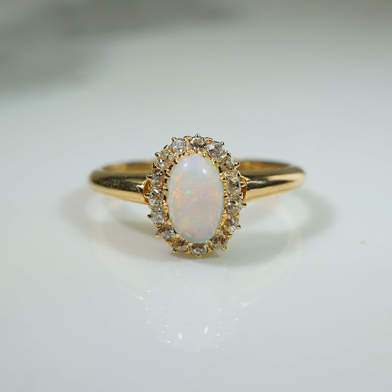 Antique Opal Ring with Halo of OMC Diamonds