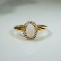 Antique Opal Ring with Halo of OMC Diamonds