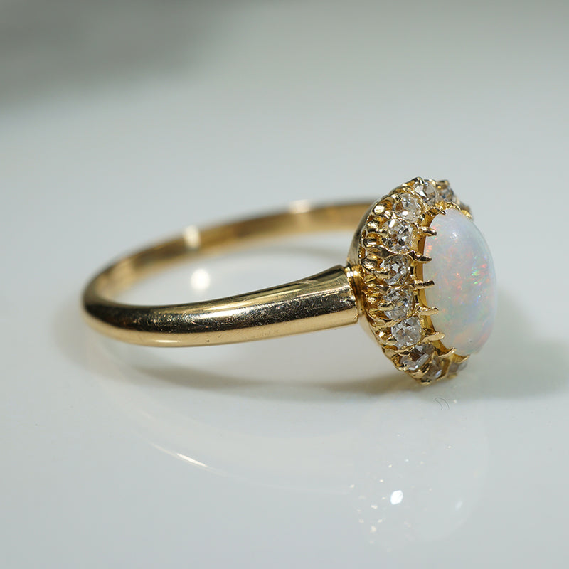 Antique Opal Ring with Halo of OMC Diamonds