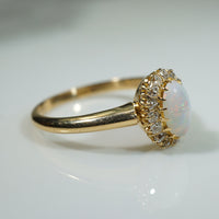 Antique Opal Ring with Halo of OMC Diamonds
