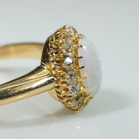 Antique Opal Ring with Halo of OMC Diamonds
