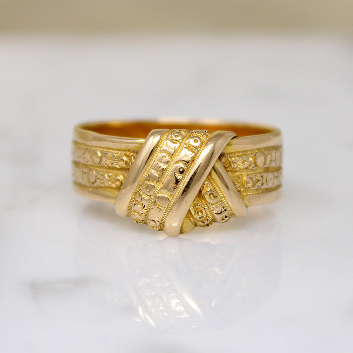 Unusual Engraved 18ct Gold Love Knot Band