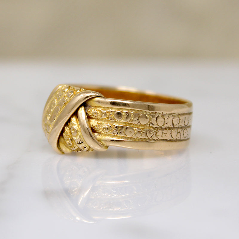 Unusual Engraved 18ct Gold Love Knot Band