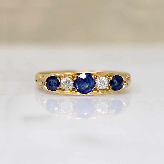Glossy 22ct Gold Sapphire & Diamond Band