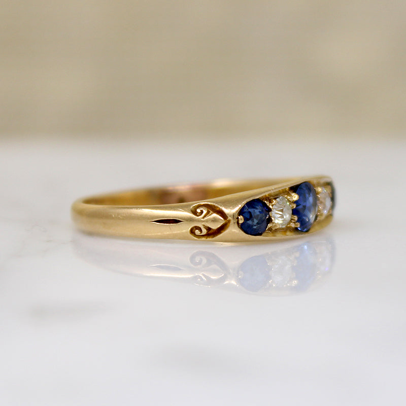 Glossy 22ct Gold Sapphire & Diamond Band
