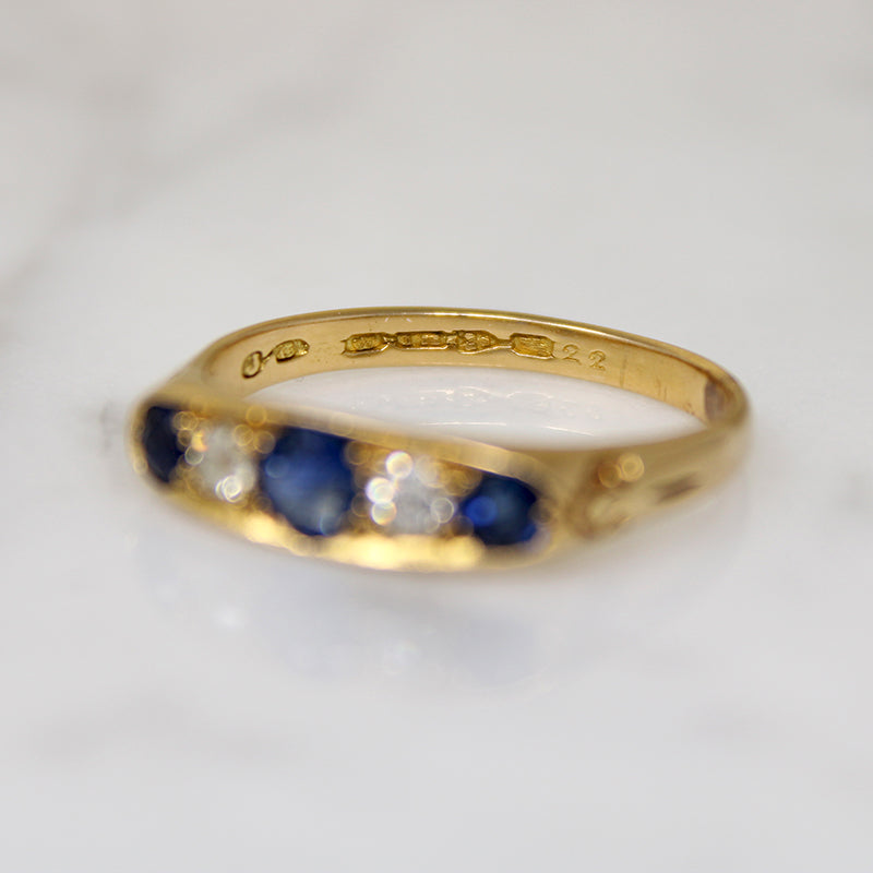 Glossy 22ct Gold Sapphire & Diamond Band