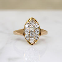 Charismatic Old Mine Cut Diamond Navette Cluster Ring