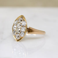 Charismatic Old Mine Cut Diamond Navette Cluster Ring