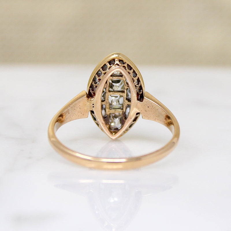 Charismatic Old Mine Cut Diamond Navette Cluster Ring