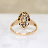 Charismatic Old Mine Cut Diamond Navette Cluster Ring